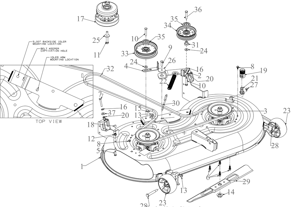 Deck 1 Diagram and Parts List for ZT1-42KH (17CS010)(2020) Cub Cadet Lawn Tractor